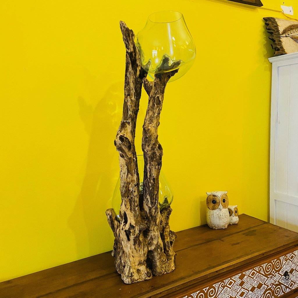Vaso etnico vetro soffiato su radice acquario - ETNICBAY