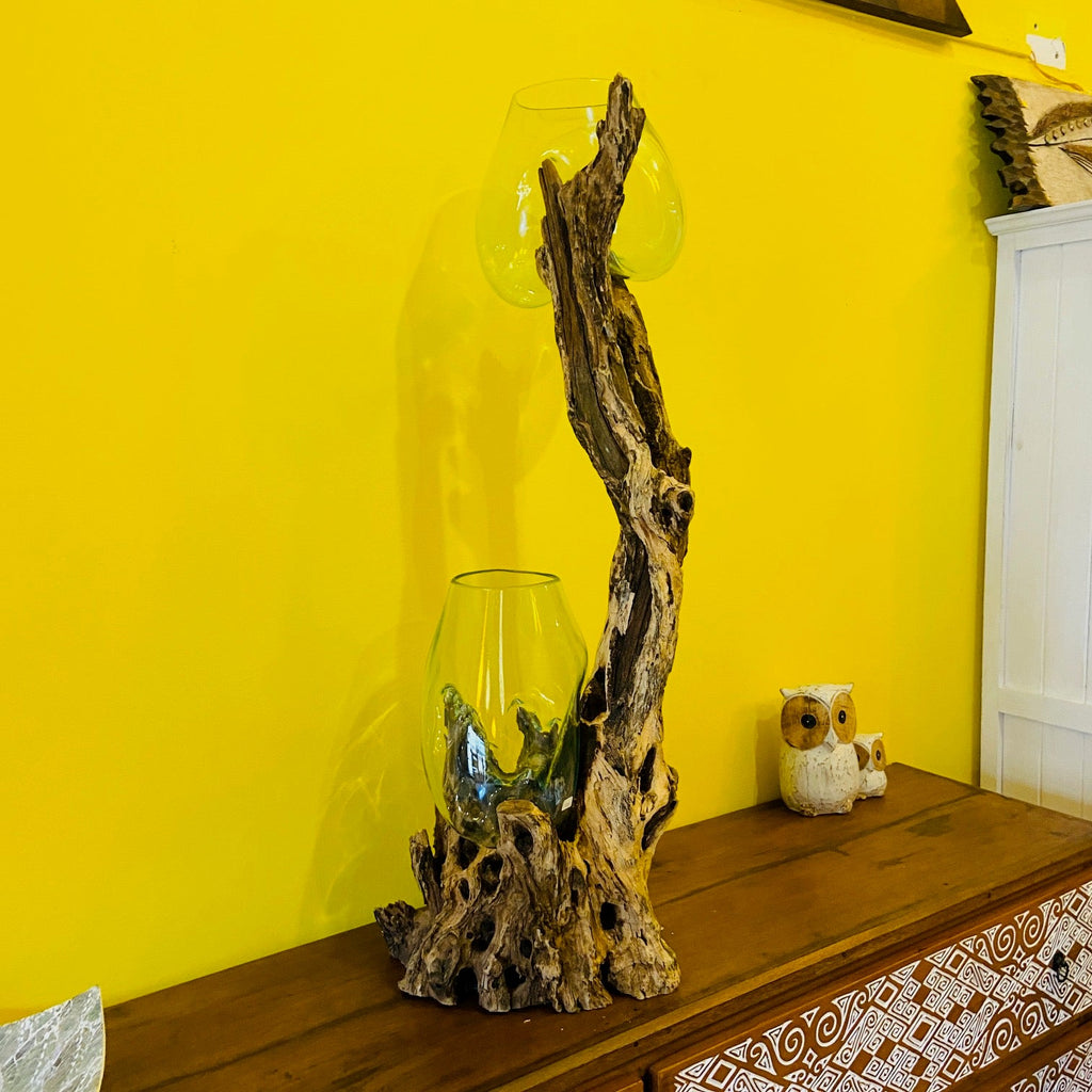 Vaso etnico vetro soffiato su radice acquario - ETNICBAY