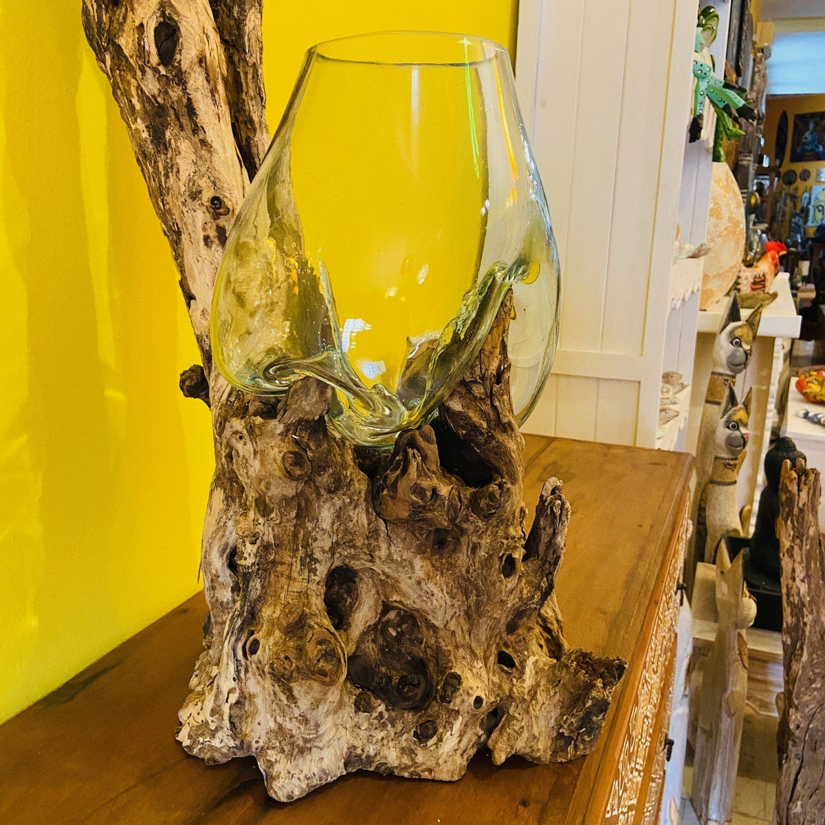 Vaso etnico vetro soffiato su radice acquario - ETNICBAY
