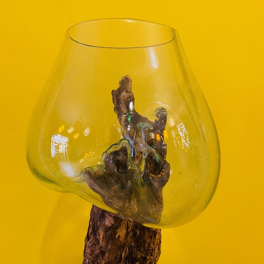 Vaso etnico vetro soffiato su radice acquario - ETNICBAY