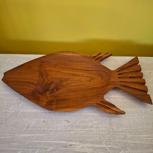 Plateau en bois de teck en forme de poisson