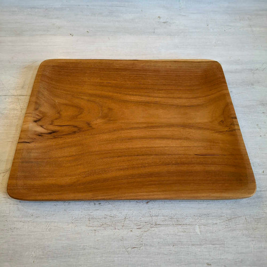 Handcrafted tray in natural teak wood