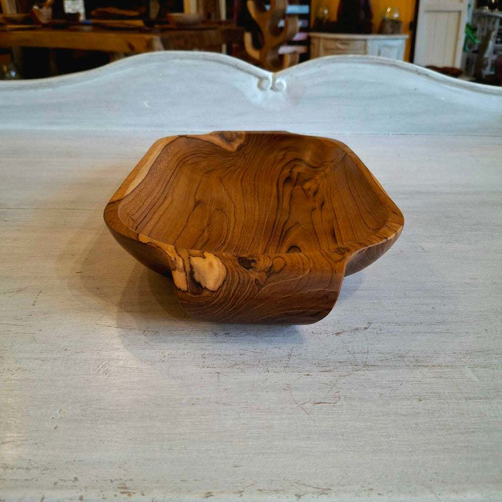Vassoio in fetta intera di legno teak con manici