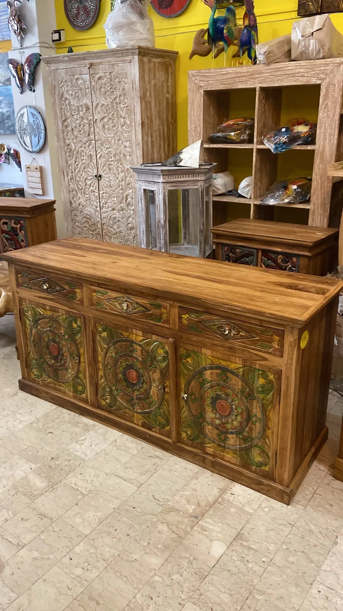 SET DANIELA RUSSO Tavolino radice MADIA ETNICA 166 CM 3 SPORTELLI 3 CASSETTI