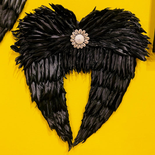Ailes de démon ou d'ange, plumes, coquillages, décorations