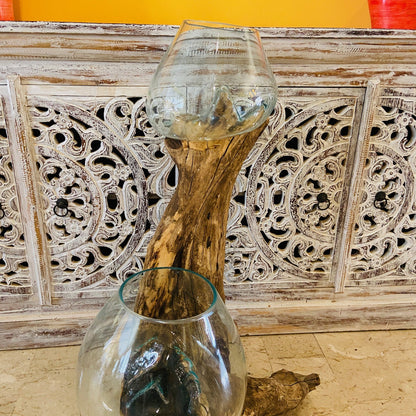 Ethnic vase, aquarium, root and glass