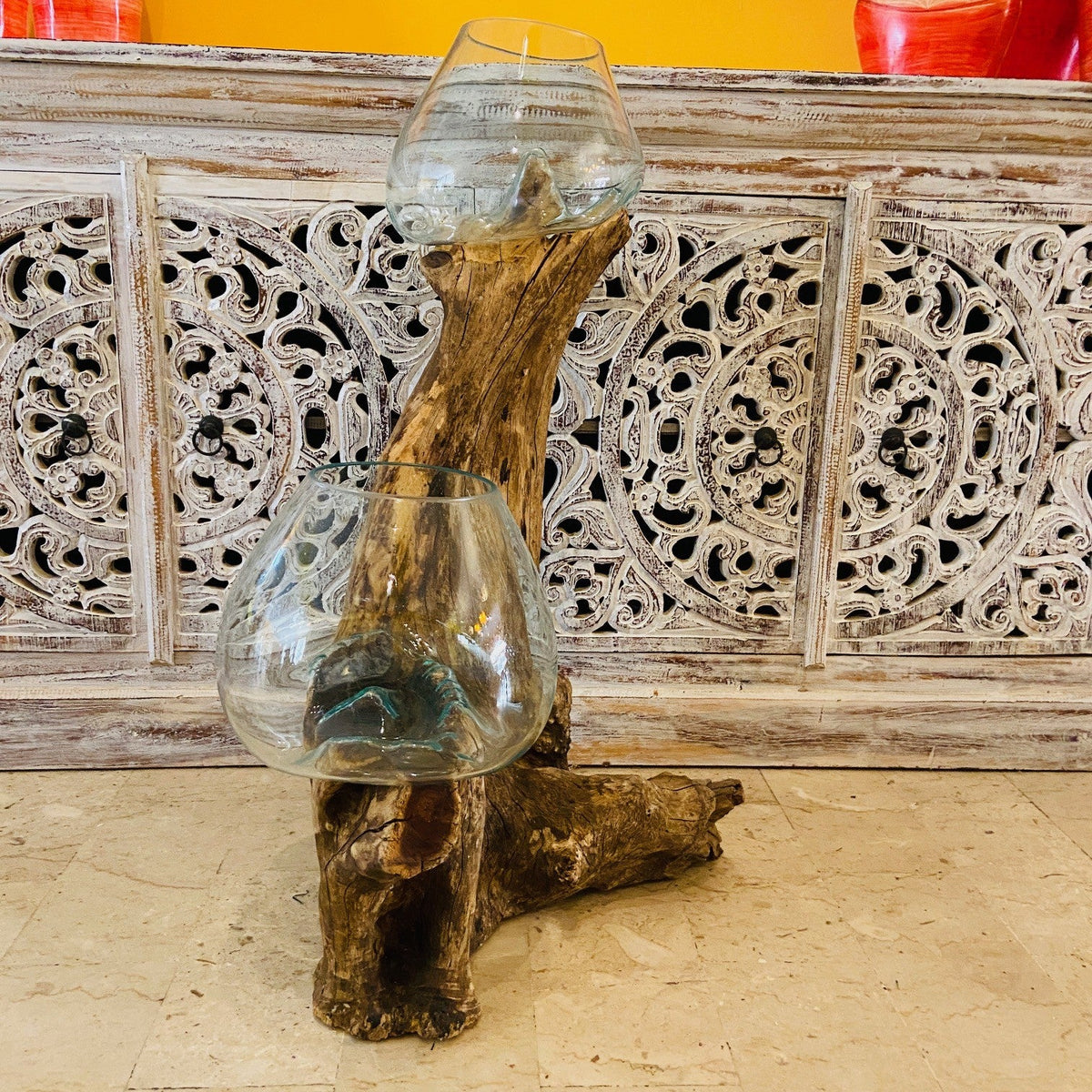 Vaso Etnico ampolla acquario radice e vetro - ETNICBAY