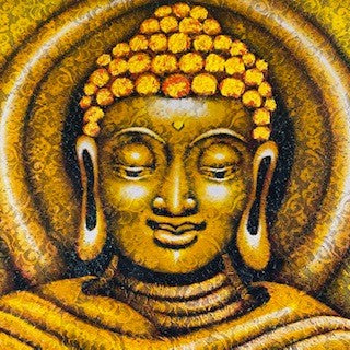 Peinture ethnique Bouddha sur toile brodée aura dorée