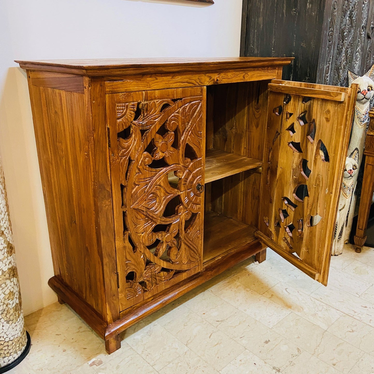 Ethnic furniture entrance sideboard floral decorations