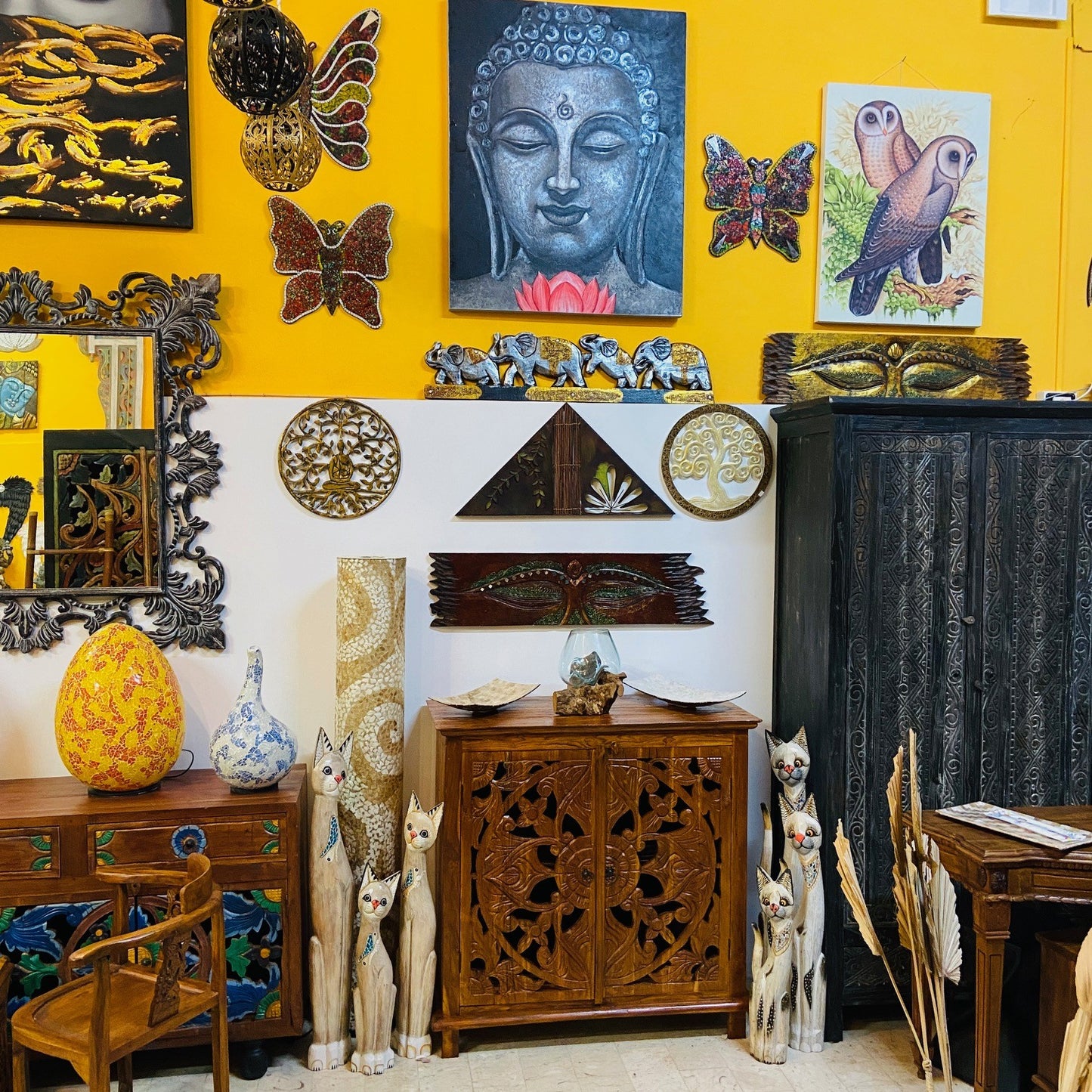 Ethnic furniture entrance sideboard floral decorations