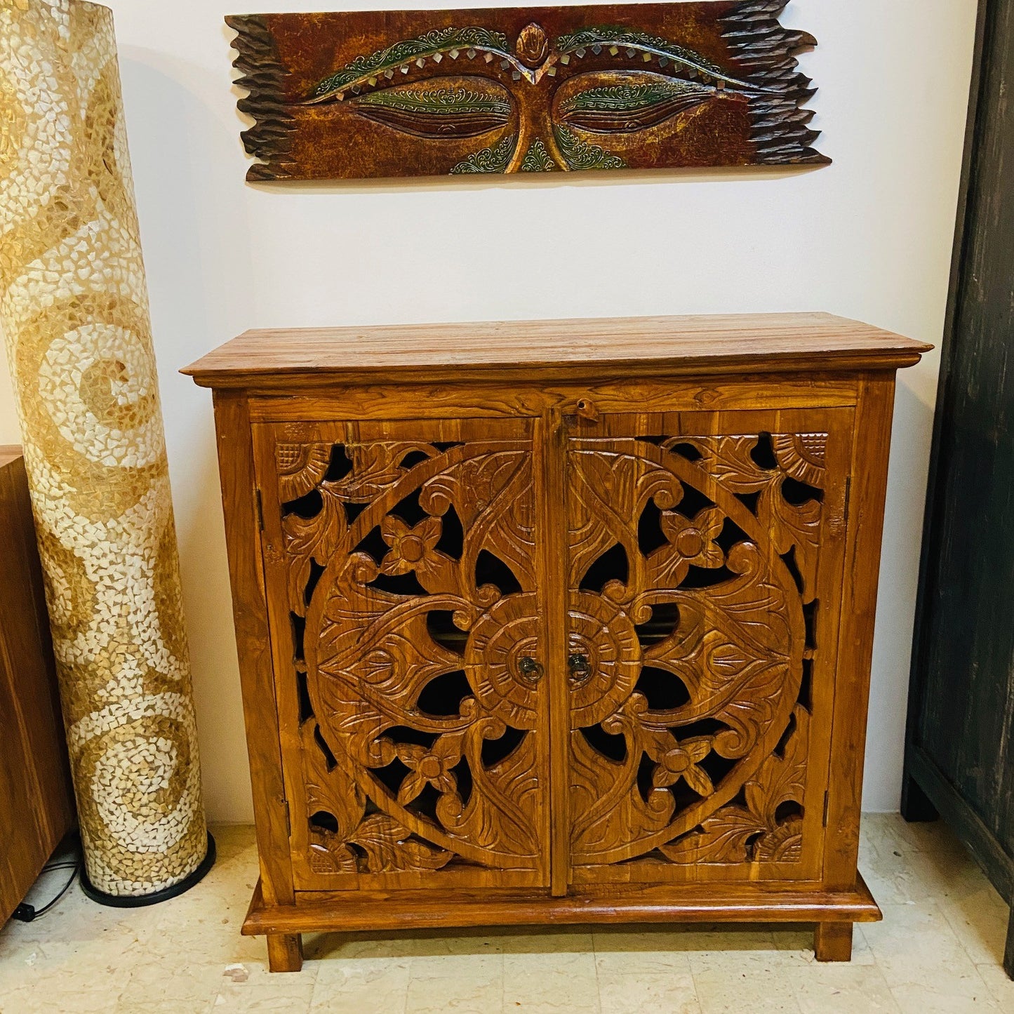 Ethnic furniture entrance sideboard floral decorations