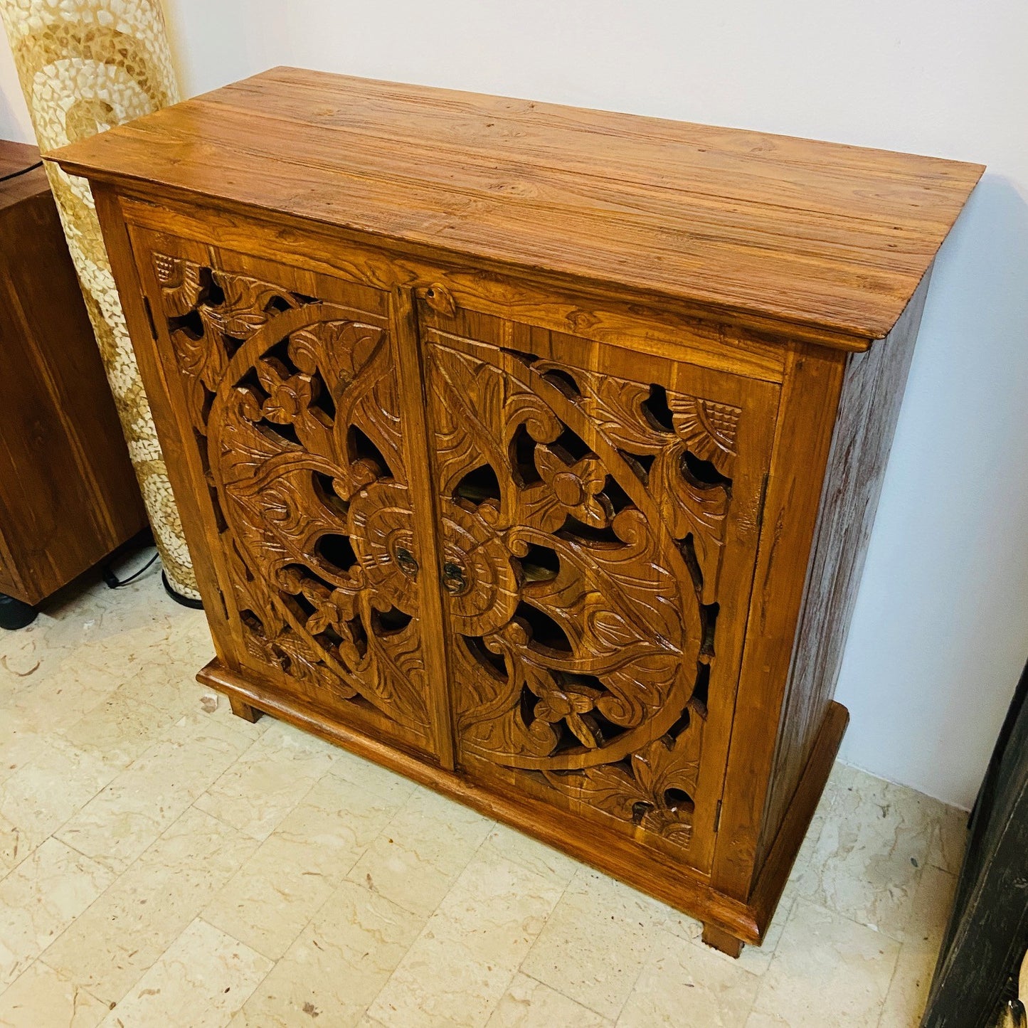 Ethnic furniture entrance sideboard floral decorations