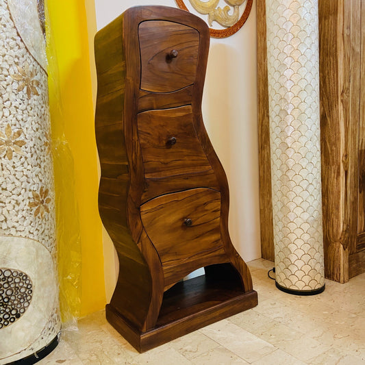 Ethnic chest of drawers wave in teak wood high cabinet