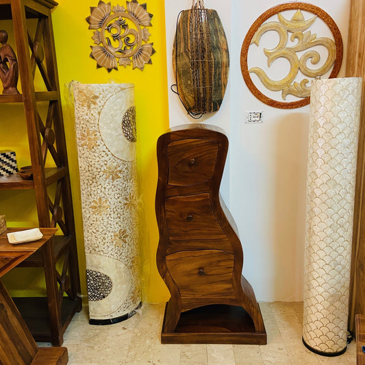 Ethnic chest of drawers wave in teak wood high cabinet