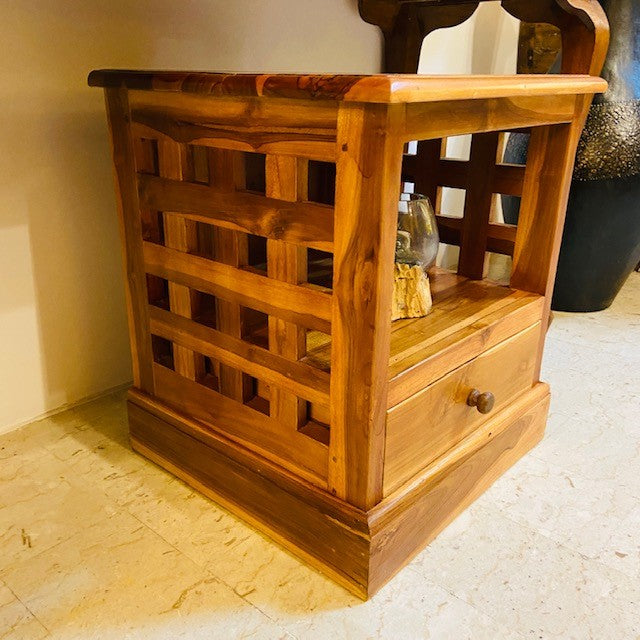 Comodino etnico legno teak mobiletto arte povera - ETNICBAY