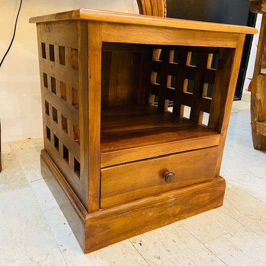 Teak wood bedside table, ethnic style, poor art
