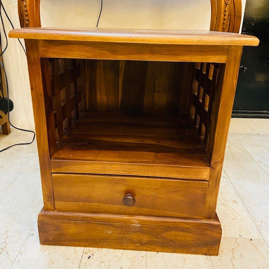 Teak wood bedside table, ethnic style, poor art
