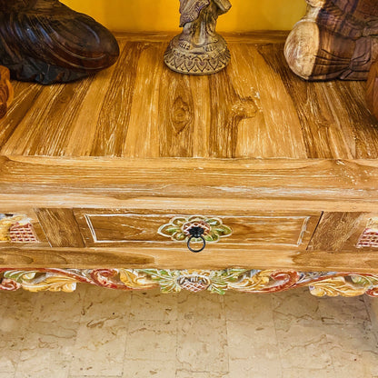 Console ethnique meuble d'entrée sculptures florales