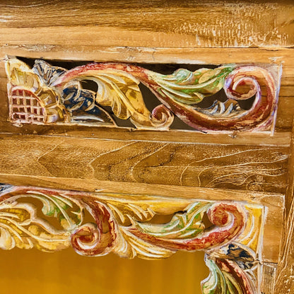 Console ethnique meuble d'entrée sculptures florales