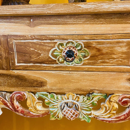 Console ethnique meuble d'entrée sculptures florales