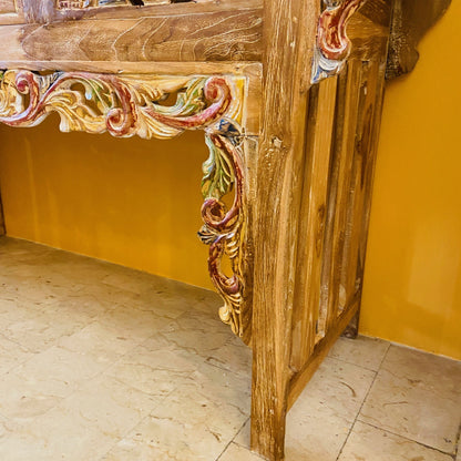 Console ethnique meuble d'entrée sculptures florales