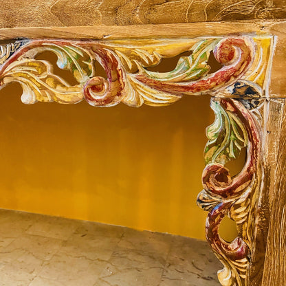Console ethnique meuble d'entrée sculptures florales