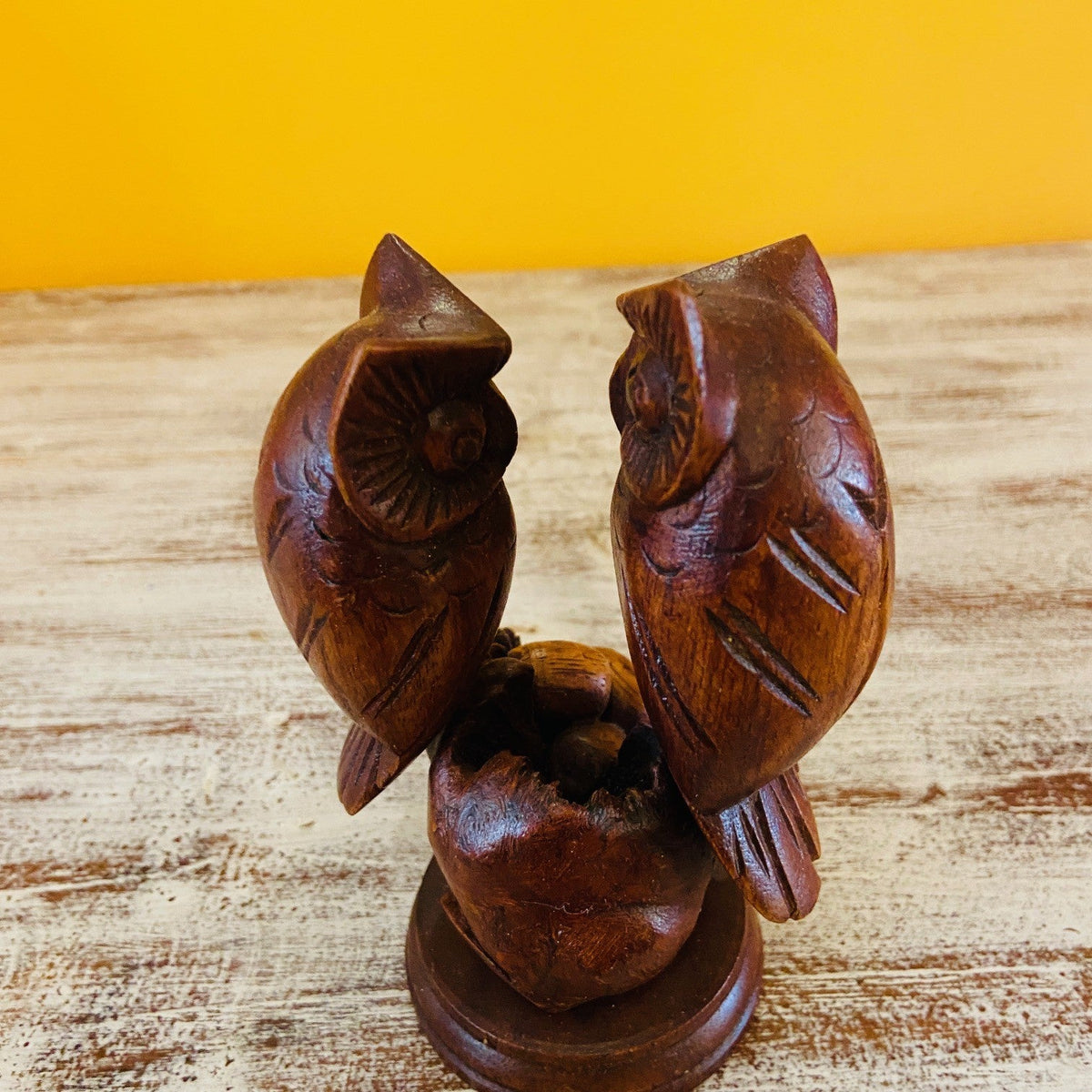 Statuetta famiglia di gufi scultura in legno - ETNICBAY