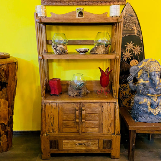 Buffet ethnique en bois de teck style shabby chic bibliothèque
