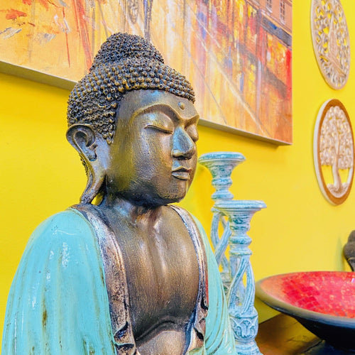 Buddha Statua meditazione colore anticato yoga - ETNICBAY