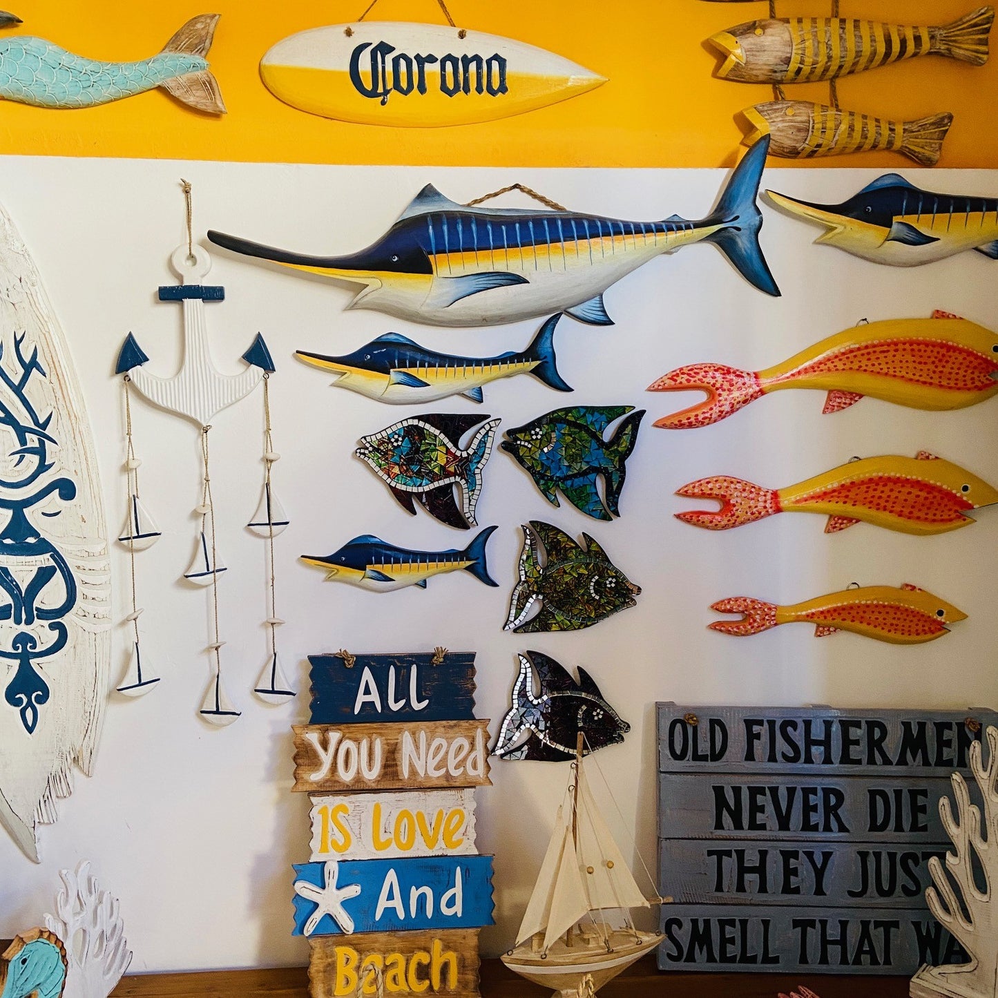 Ethnic wooden frame deco sign love and beach