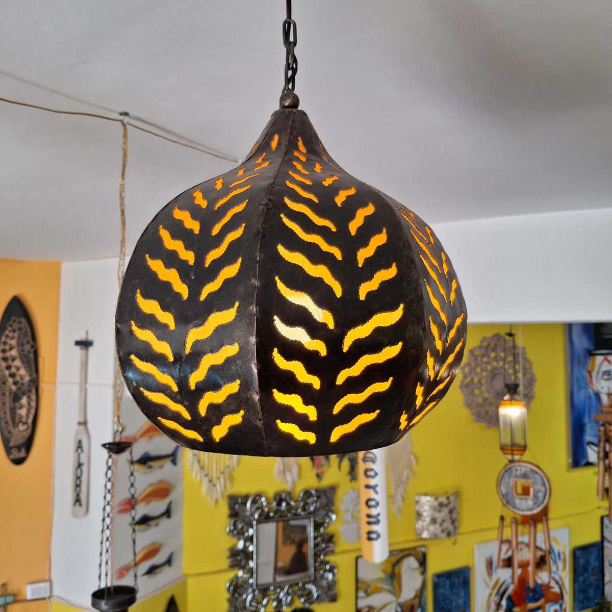 lampadario etnico orientale in ferro battuto