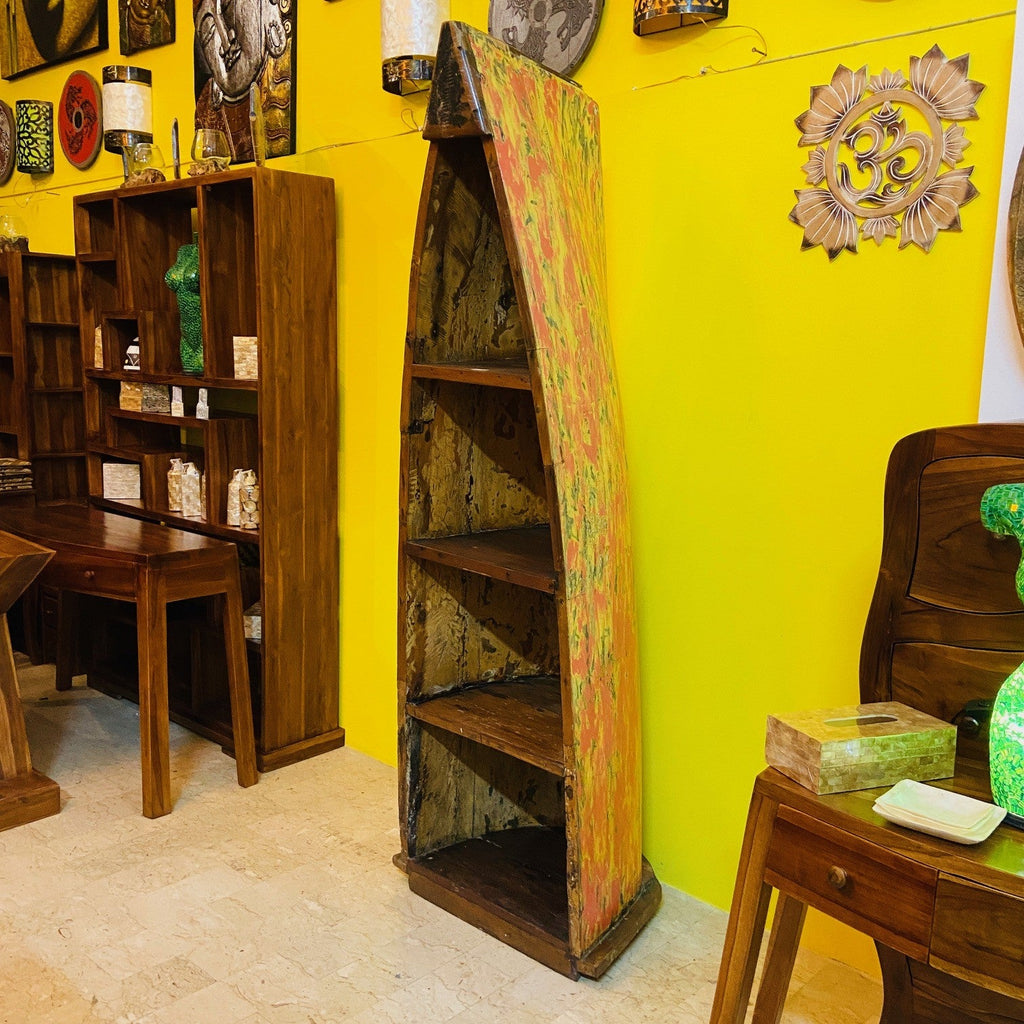 Libreria canoa in teak mobile etnico espositore - ETNICBAY