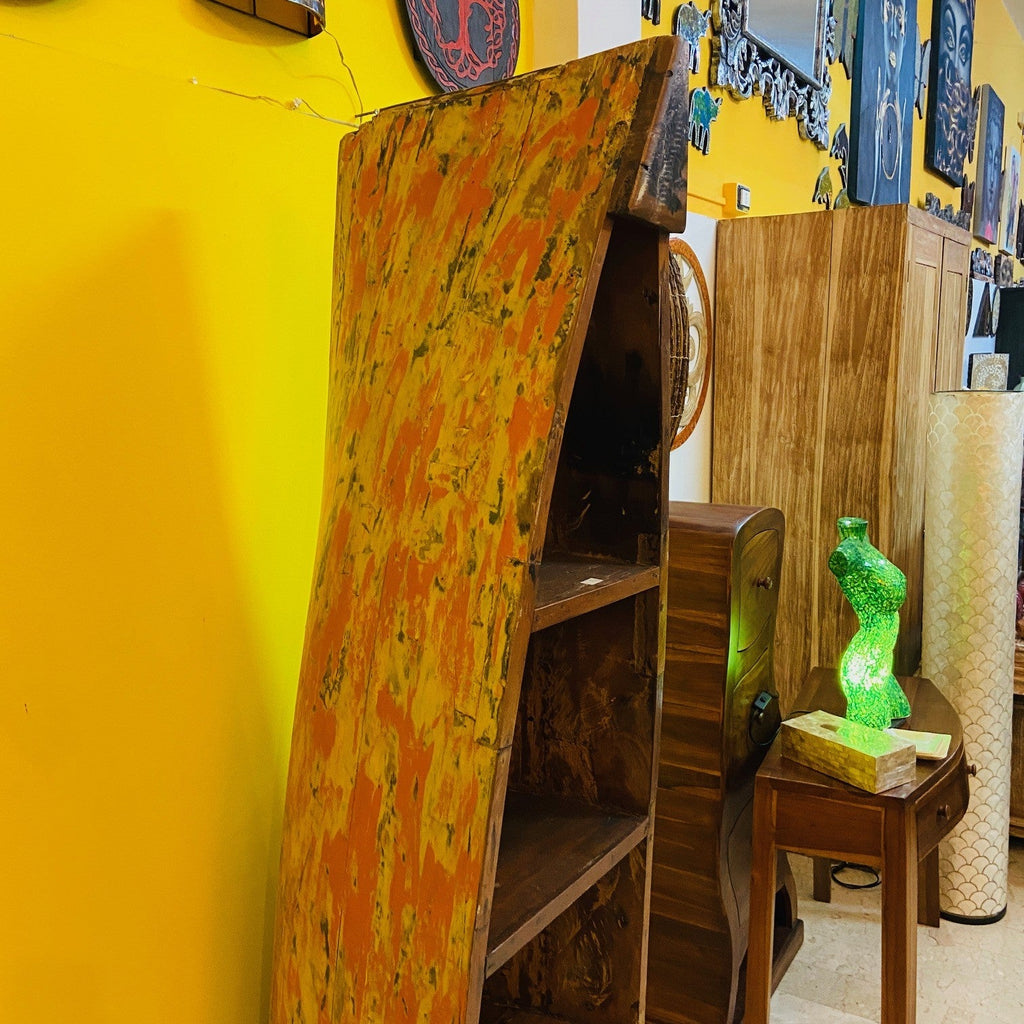 Libreria canoa in teak mobile etnico espositore - ETNICBAY