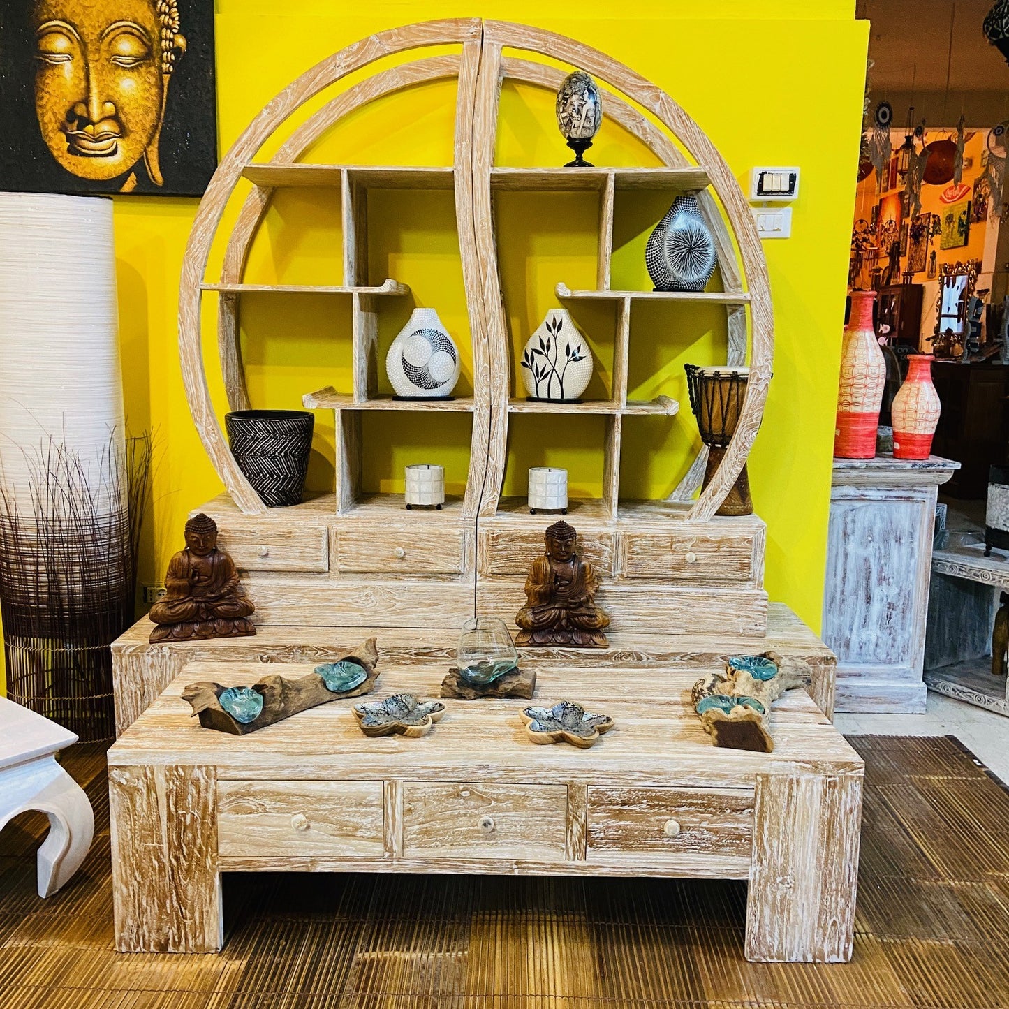 Table basse en teck de style shabby chic