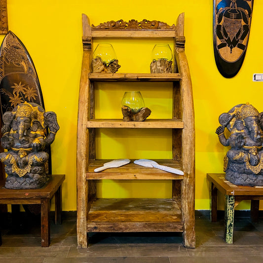 Bibliothèque ethnique en teck avec étagère et vitrine