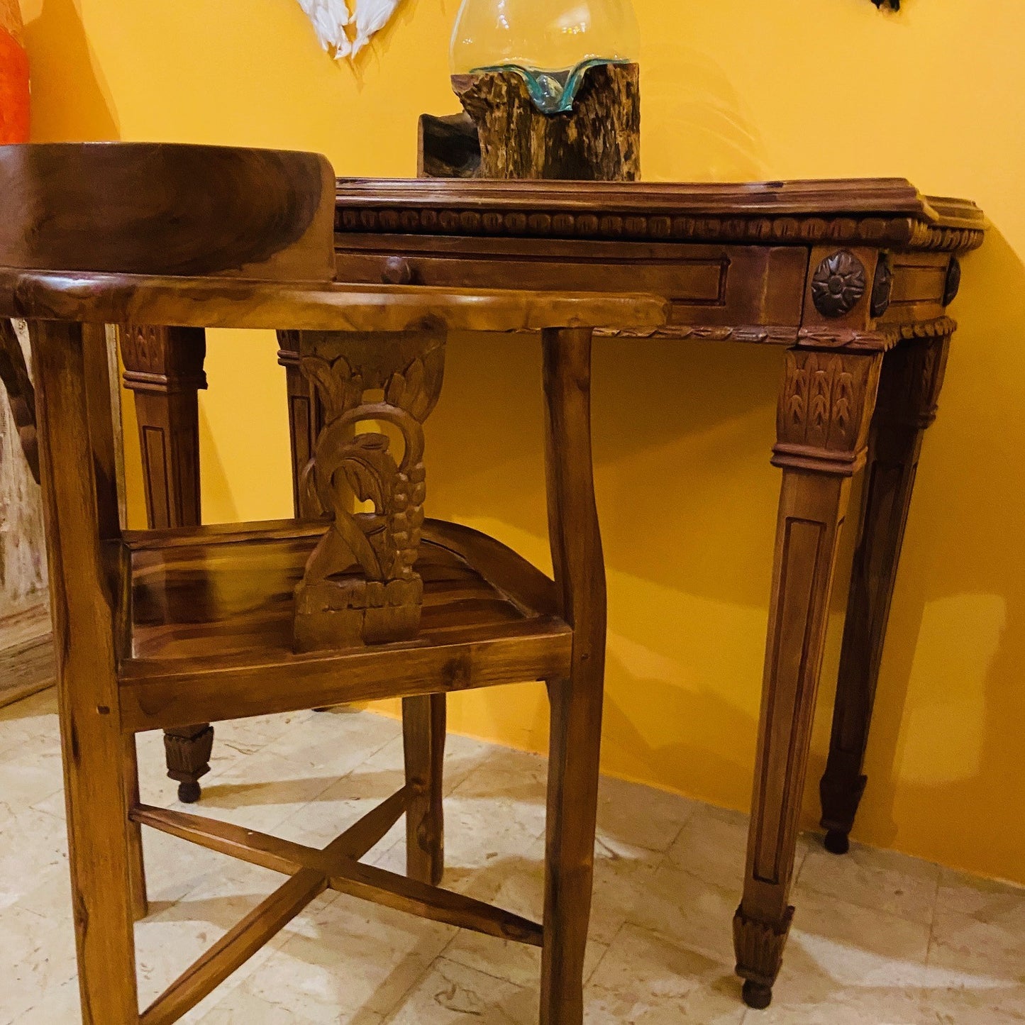 Scrivania Etnica Legno Teak Scrittoio Coloniale