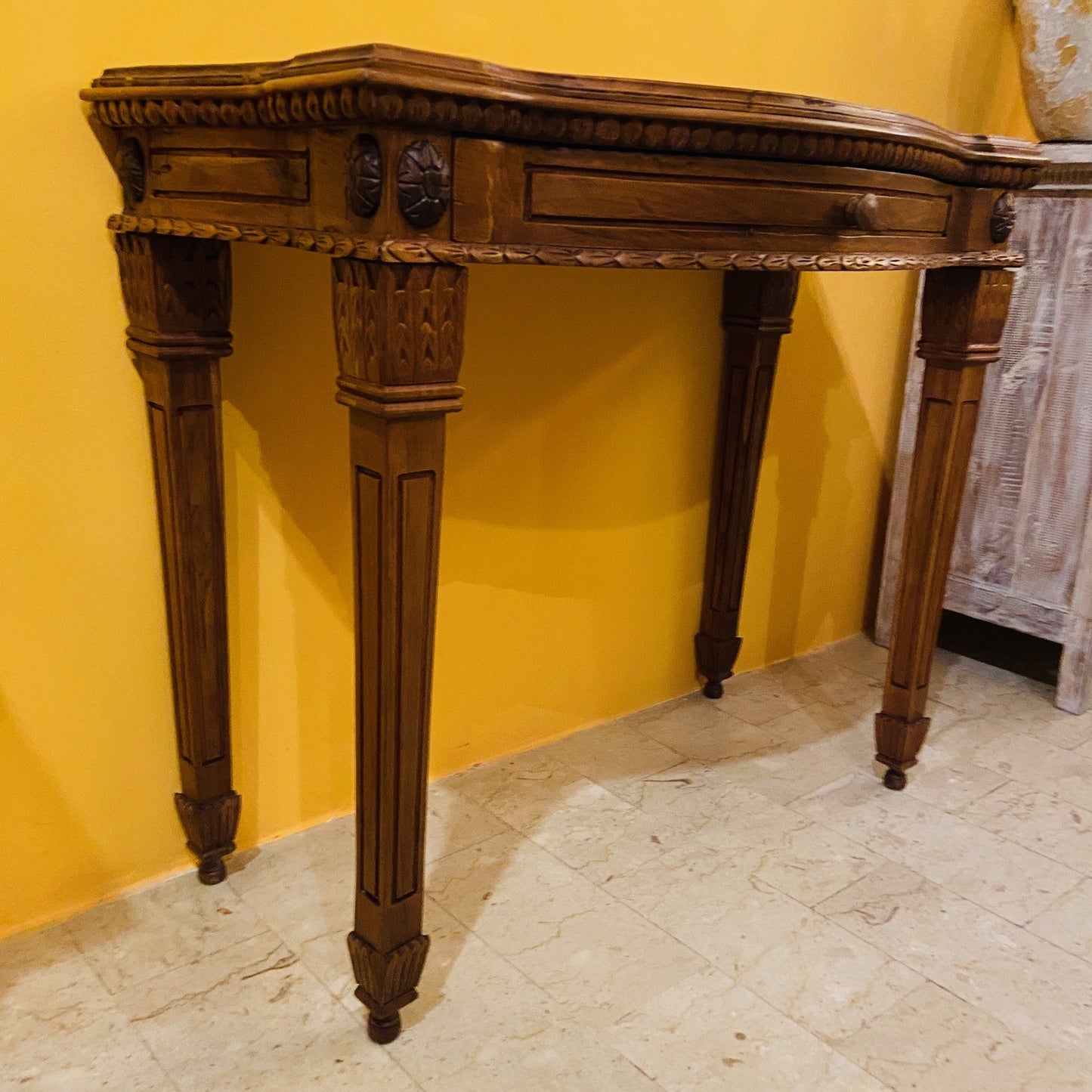 Scrivania Etnica Legno Teak Scrittoio Coloniale