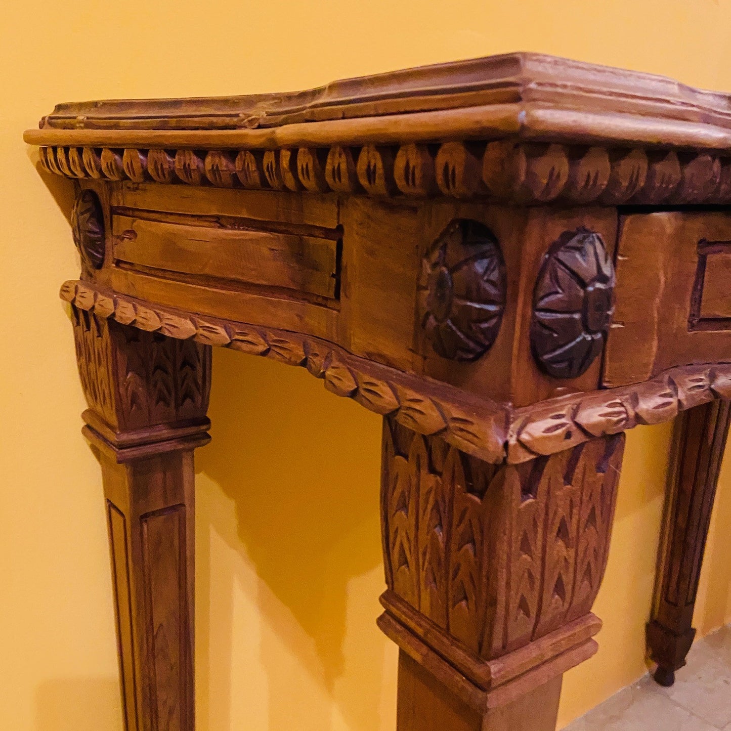 Scrivania Etnica Legno Teak Scrittoio Coloniale