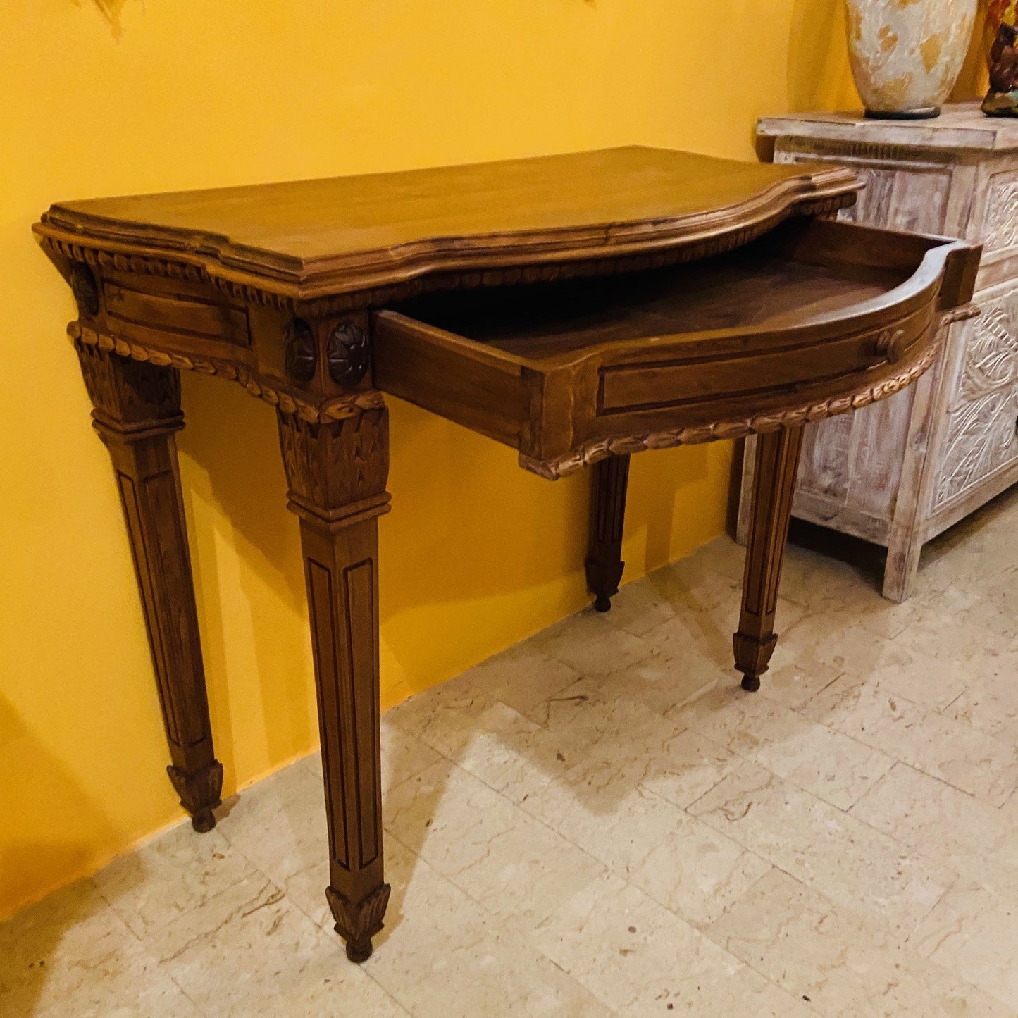 Scrivania Etnica Legno Teak Scrittoio Coloniale