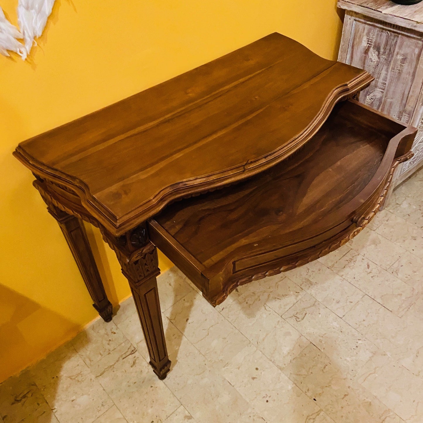 Scrivania Etnica Legno Teak Scrittoio Coloniale