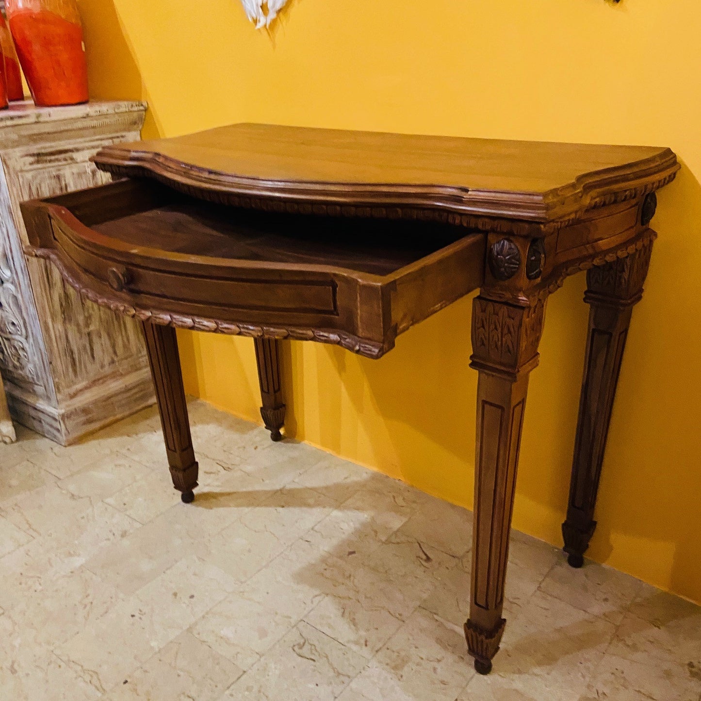 Scrivania Etnica Legno Teak Scrittoio Coloniale