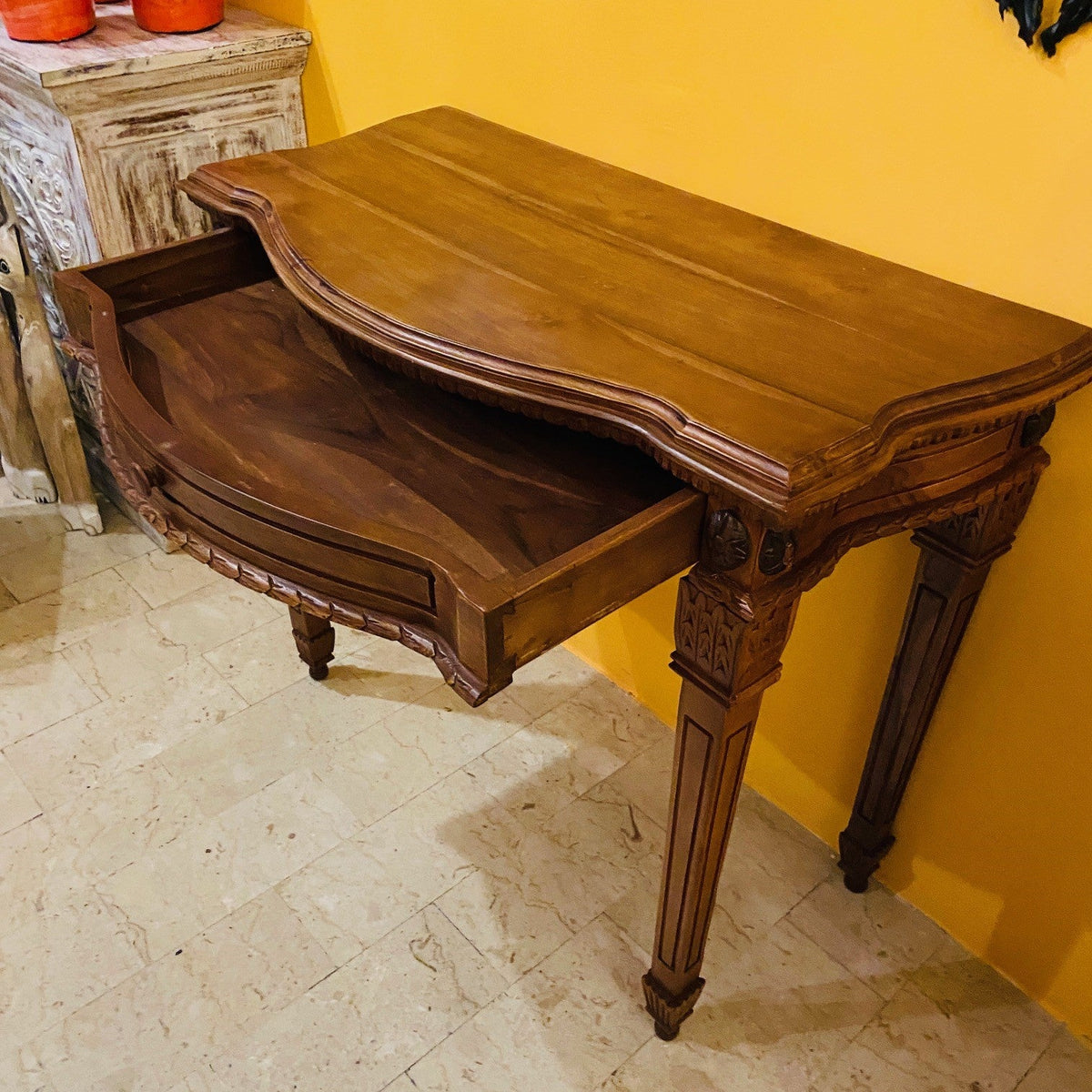 Scrivania Etnica Legno Teak Scrittoio Coloniale - ETNICBAY
