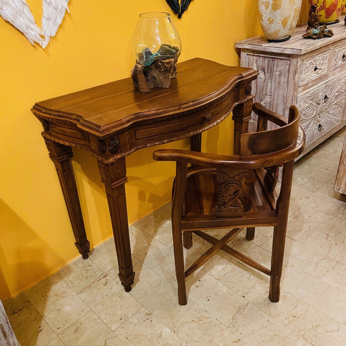 Scrivania Etnica Legno Teak Scrittoio Coloniale - ETNICBAY