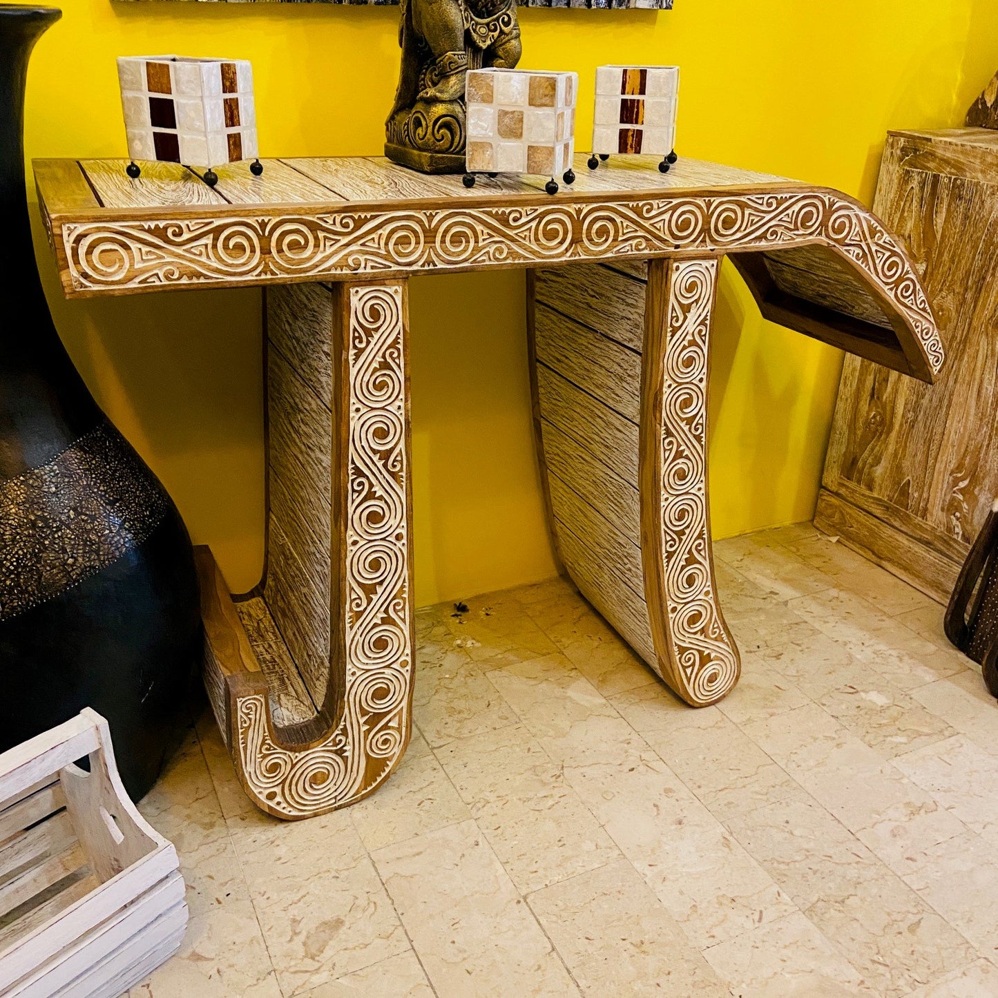 Console ethnique en teck Pigreco TV Meuble d'entrée