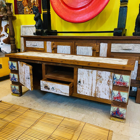 Meuble TV en teck, table basse ethnique rustique et shabby