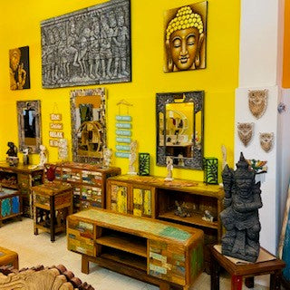 Buffet ethnique en teck meuble TV vintage en caisson