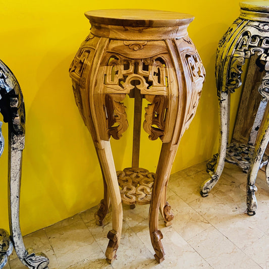 Tabouret déco sur piédestal en bois sculpté vintage