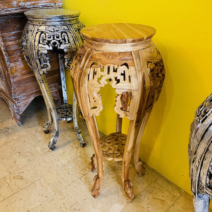 Tabouret déco sur piédestal en bois sculpté vintage