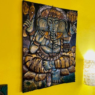 Ganesh Quadro Pannello Legno Arredamento Etnico - ETNICBAY