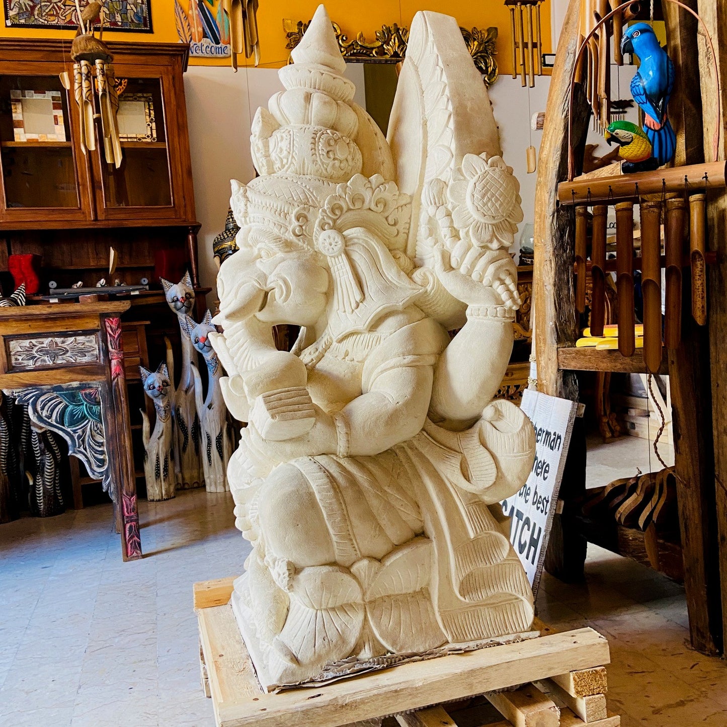 Scultura Ganesh Statua Pietra Viva Divinità Indu